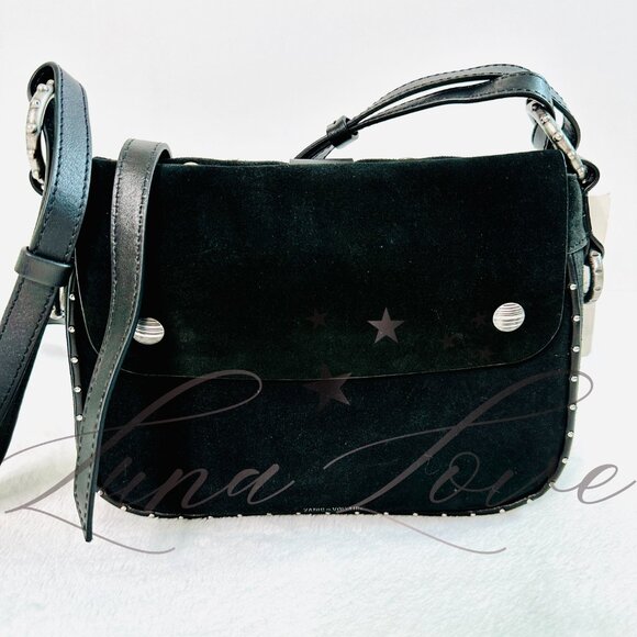 ZADIG & VOLTAIRE Kate Moss Studded Suede Crossbody/Shoulder Bag In Black NWT - Picture 5 of 13